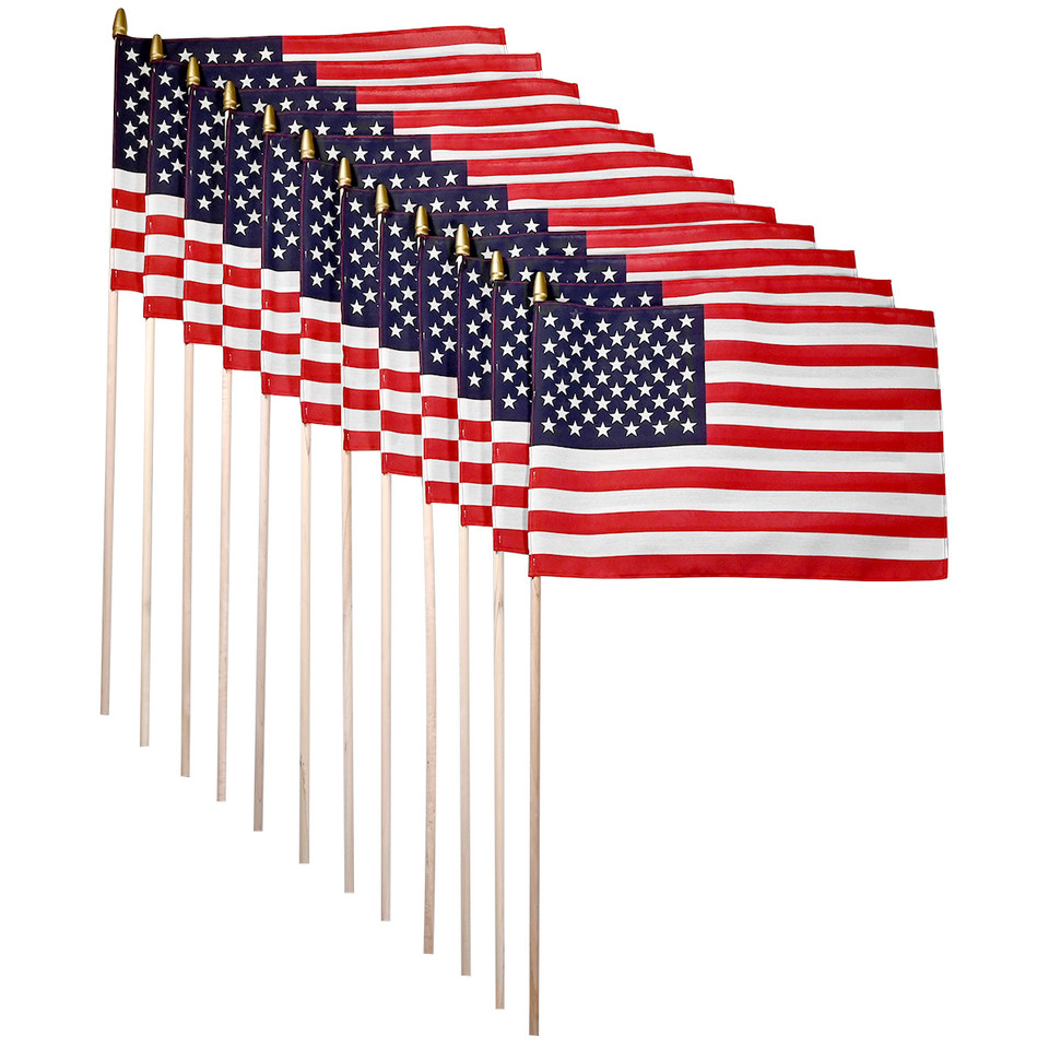 Super Tough US Stick Flag 12"x18" 30" x 3/8" Sewn Edges - 12 Pack