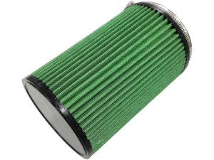 Air Filter Element - Clamp-On - Round - 6 in Diameter - 9 in Tall - 5 in Flange - Reusable Cotton - Green - Universal - Each