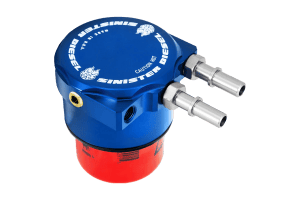 The Sinister Diesel Fuel Filter Conversion Kit for the Ford 6.7L Diesel is shown with the Baldwin Fuel Filter Attached